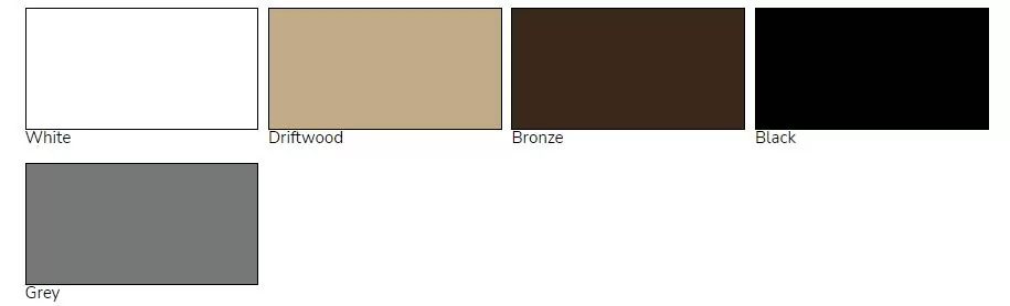 Square column color options including white, driftwood, bronze, black, and grey, showcasing customizable choices for Sunspace patio covers.